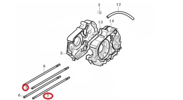 画像1: 弊社125ccエンジン(005w、006w、667w、1656w、1659w)用　シリンダースタッドボルトA（214mm） 2本セット (1)